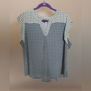 Talbots Navy & White Floral Print Blouse